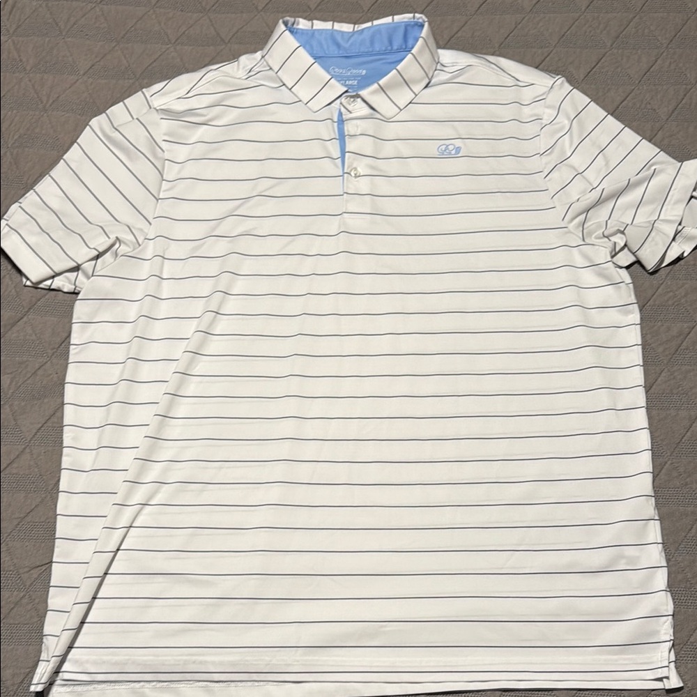 Men's Striped Polo Shirt - White and Blue Good Good Golf Brand XXL